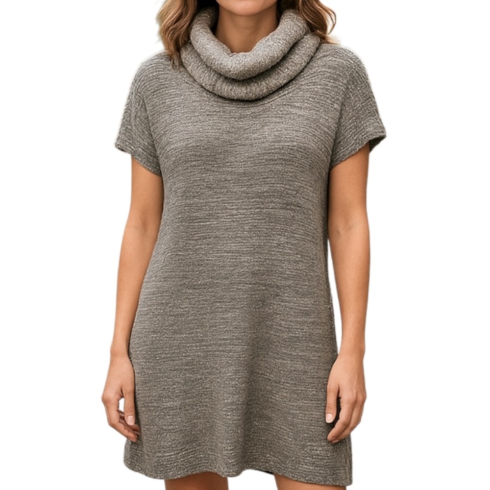 Extra Touch Soft Gray Short Sleeve Cowl Neck Sweater Dress Womens Plus Size 3X